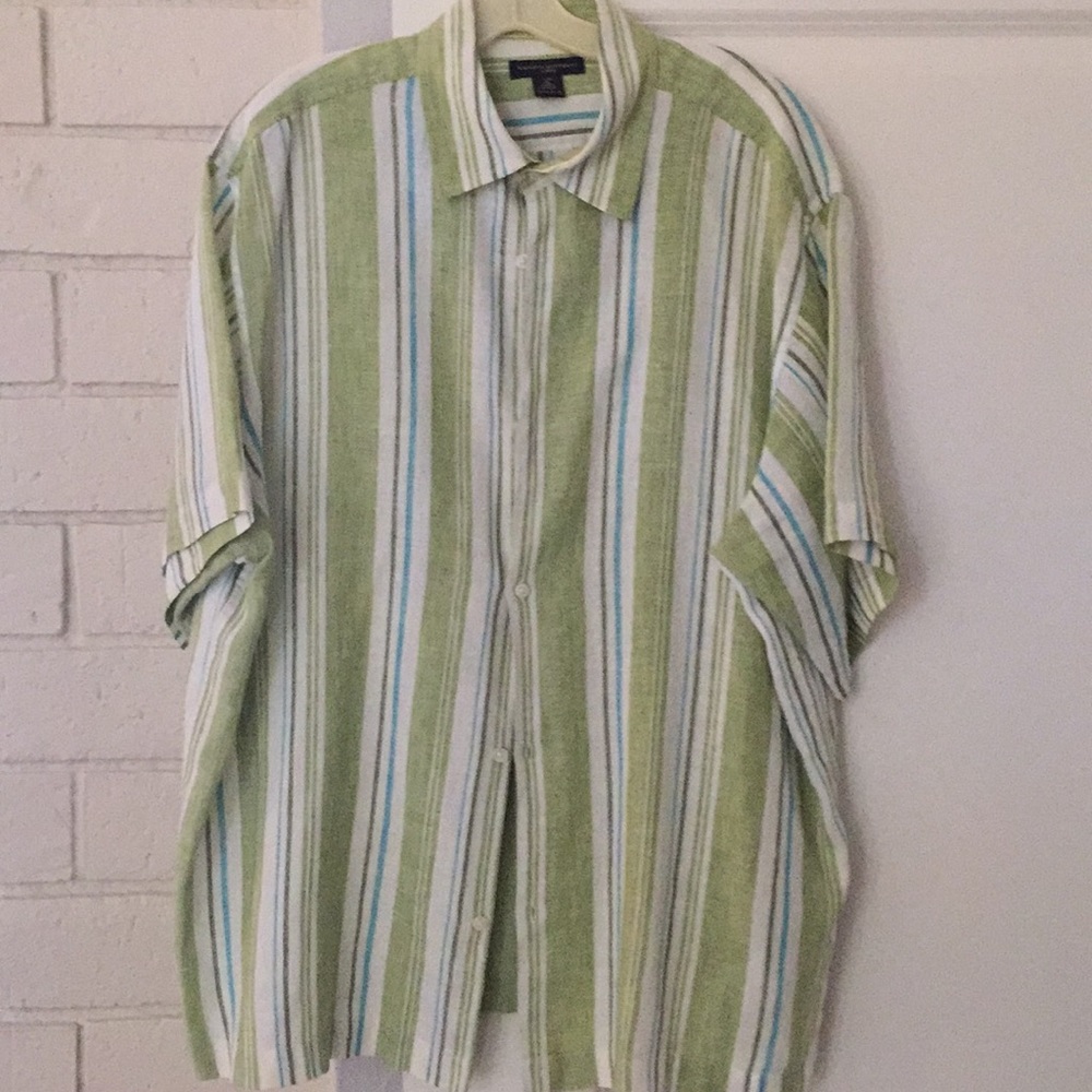 Green striped linen shirt